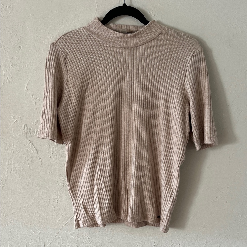 Calvin Klein Ribbed Short Sleeve Top - Light Beige